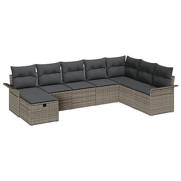 vidaXL Garten-Sofa-Set mit Kissen mit Speicher 8-Tlg Grau Poly Rattan 33602 günstig online kaufen