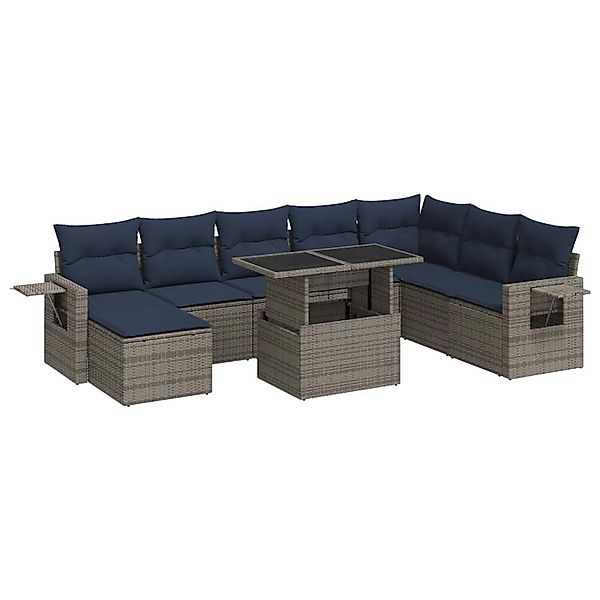 vidaXL 9-Tlg Garten-Sofagarnitur mit Kissen Grau Poly Rattan Akazie 3326532 günstig online kaufen
