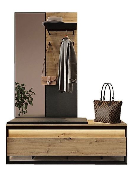 yourhouse24 Garderoben-Set QUANT mit Spiegel für das Vorzimmer LED günstig online kaufen