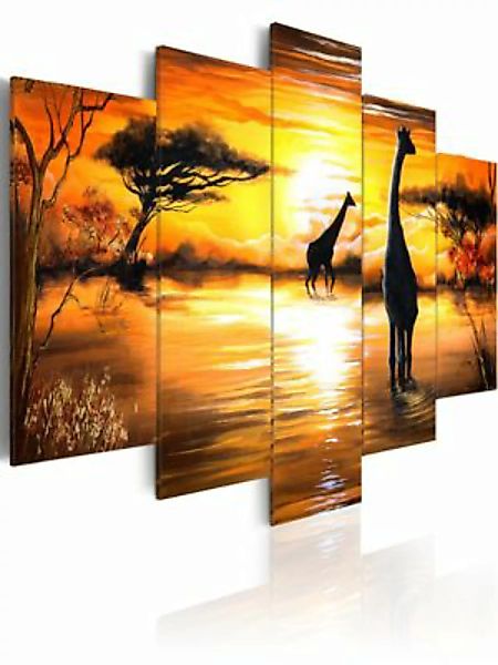artgeist Wandbild Giraffen an der Tränke mehrfarbig Gr. 200 x 100 günstig online kaufen