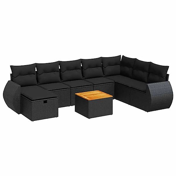 vidaXL 9-Tlg Garten-Sofagarnitur mit Kissen Schwarz Poly Rattan 3325856 günstig online kaufen