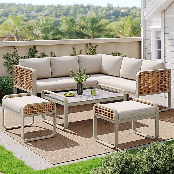 Flieks Gartenlounge-Set, 7-Sitzer Polyrattan Gartenmöbel Balkonset günstig online kaufen