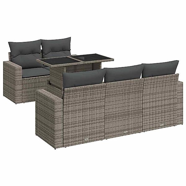 vidaXL 6-Tlg Garten-Sofagarnitur mit Kissen Grau Poly Rattan 3326251 günstig online kaufen