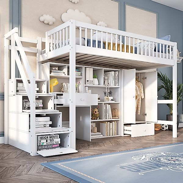Odikalo Kinderbett Jugendbett Schreibtisch Treppe Schließfächern günstig online kaufen
