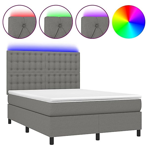 vidaXL Boxspringbett mit Matratze & LED Dunkelgrau 140x190 cm Stoff1467719 günstig online kaufen