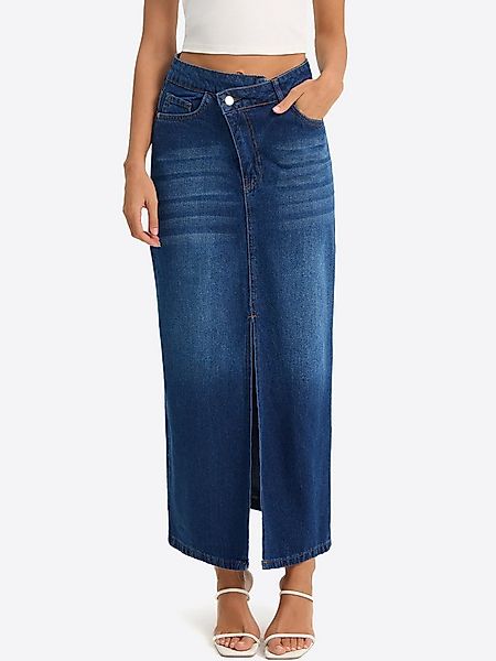 Imily Bela Jeansrock Damen Midi mit vorderem Schlitz aus Baumwolle Denim Ca günstig online kaufen