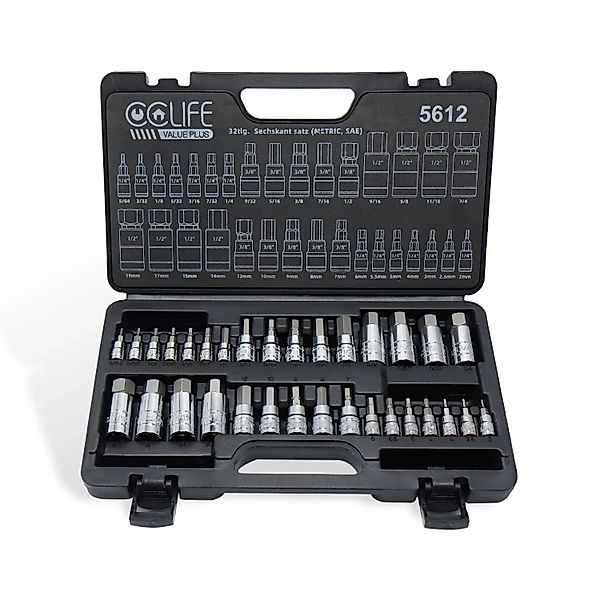 CCLIFE Sechskant Satz 32tlg Metric und SAE Bit Sockets 1/4'' 3/8'' 1/2'' fü günstig online kaufen
