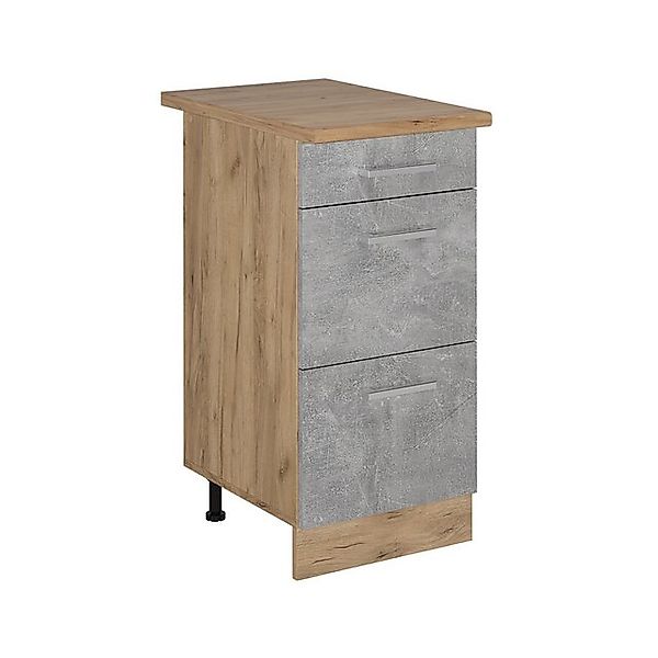 Vicco Unterschrank R-Line, Beton/Goldkraft Eiche, 40 cm mit Schubladen, AP günstig online kaufen