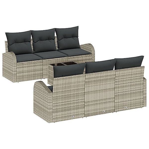 vidaXL Loungesofa 7-teiliges Garten Sofaset mit Kissen Hellgrau Poly Rattan günstig online kaufen