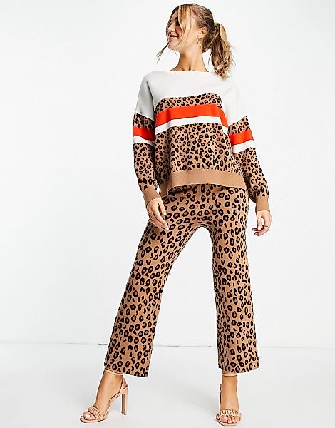 Never Fully Dressed – Strickhose mit weitem Bein und Leopardenmuster, Kombi günstig online kaufen