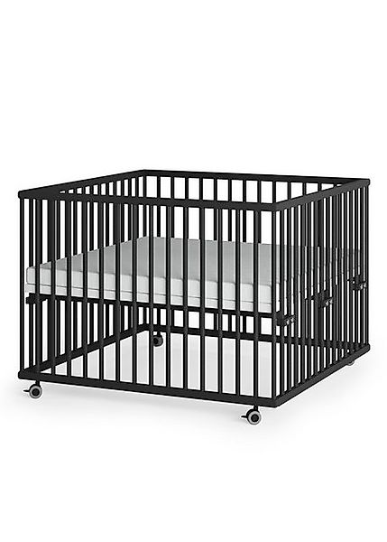 Sämann Babybett Laufgitter 100x100 cm mit Matratze - Black Edition Premium günstig online kaufen