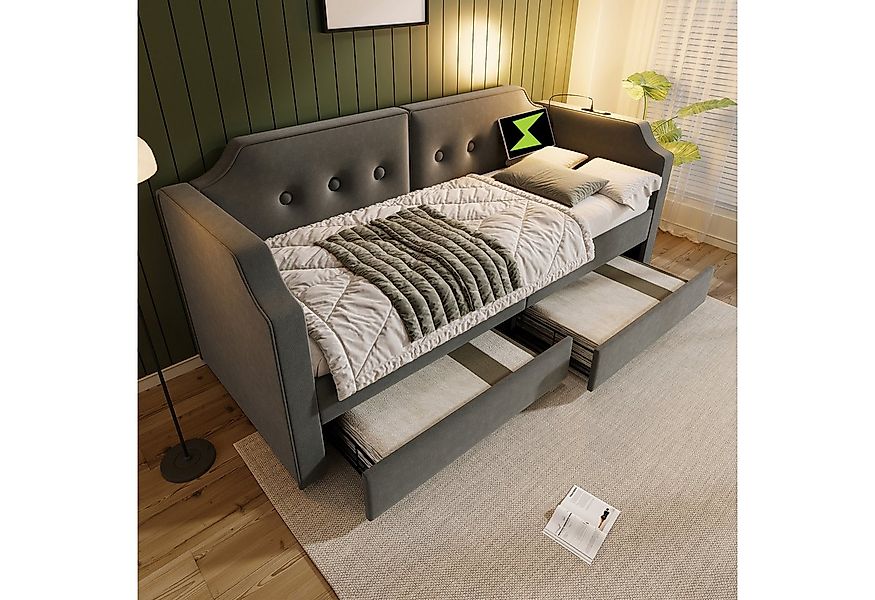 Flieks Daybett, Polsterbett Schlafsofa 90x200cm 2 Schubladen/ Leselicht/ La günstig online kaufen