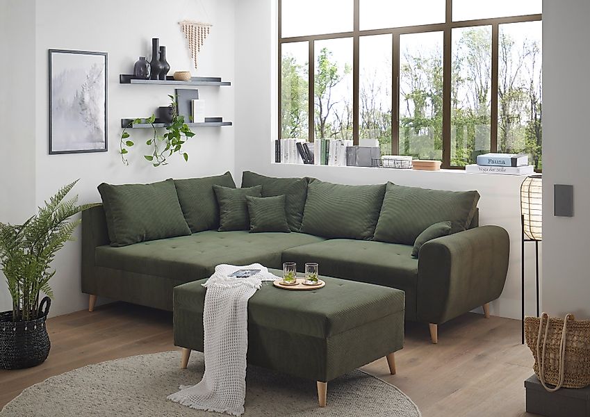 ED EXCITING DESIGN Ecksofa "Calanda L-Form", mit Hocker & 3 Zierkissen günstig online kaufen