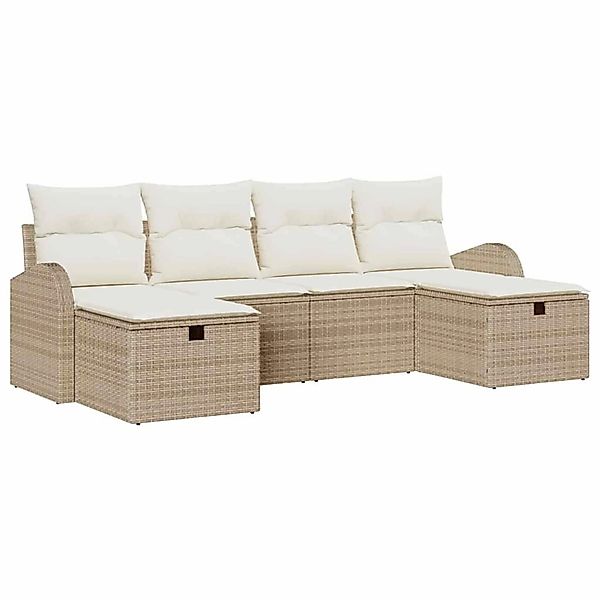 vidaXL Garten-Sofa-Set mit Kissen mit Speicher 6-Tlg Beige Poly Rattan 3360 günstig online kaufen