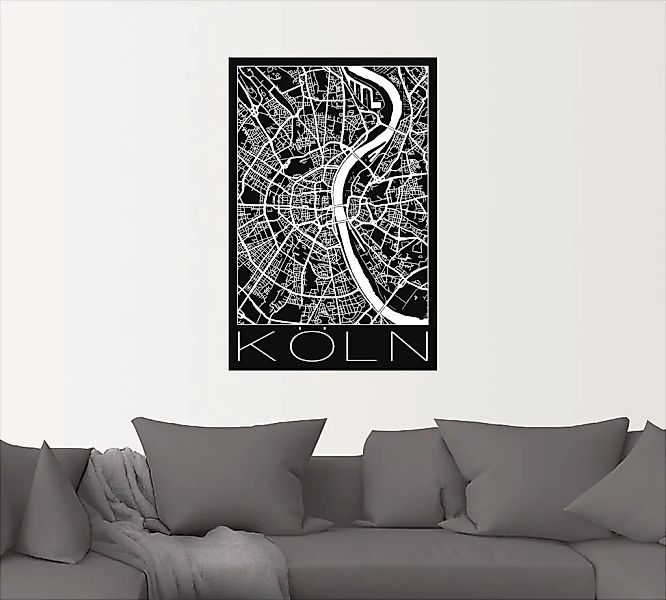 Artland Wandbild »Retro Karte Köln Deutschland Schwarz«, Deutschland, (1 St günstig online kaufen