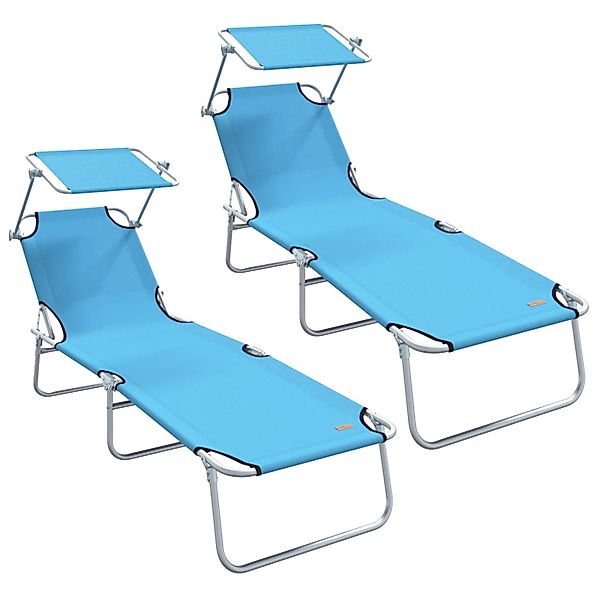 vidaXL Klappbare Sonnenliegen 2er Set mit Sonnendach Himmelblau 600D Oxford günstig online kaufen