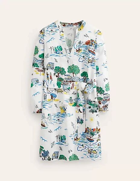 Cleo Leinenkleid mit Bindegürtel Damen Boden, Naturweiß, Amalfi günstig online kaufen