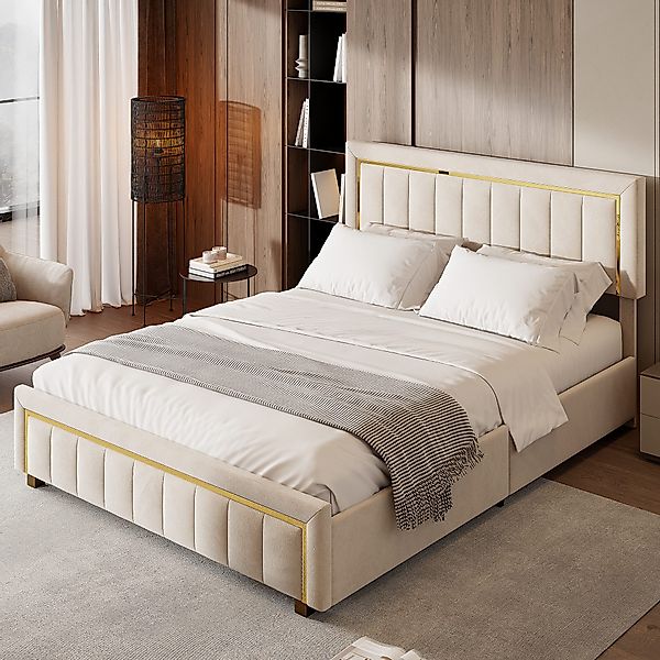 PXloue Stauraumbett Elegantes Polsterbett mit goldenen günstig online kaufen