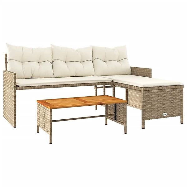 vidaXL Gartensofa in L-Form mit Tisch und Kissen Beige Poly Rattan 365583 günstig online kaufen