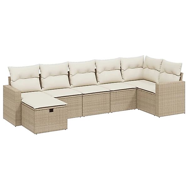 vidaXL 7-Tlg Garten-Sofagarnitur mit Kissen Beige Poly Rattan 3263504 günstig online kaufen