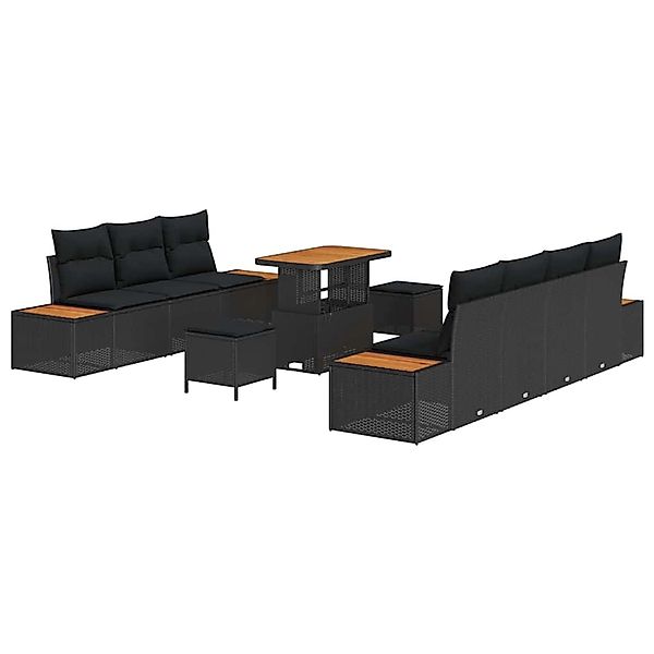 vidaXL Garten-Sofa-Set mit Kissen 10-Tlg Schwarz Poly Rattan 3362879 günstig online kaufen