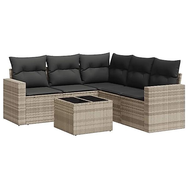 vidaXL 6-Tlg Garten-Sofagarnitur mit Kissen Hellgrau Poly Rattan 3251299 günstig online kaufen