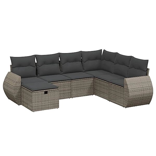 vidaXL 7-Tlg Garten-Sofagarnitur mit Kissen Grau Poly Rattan 3264146 günstig online kaufen