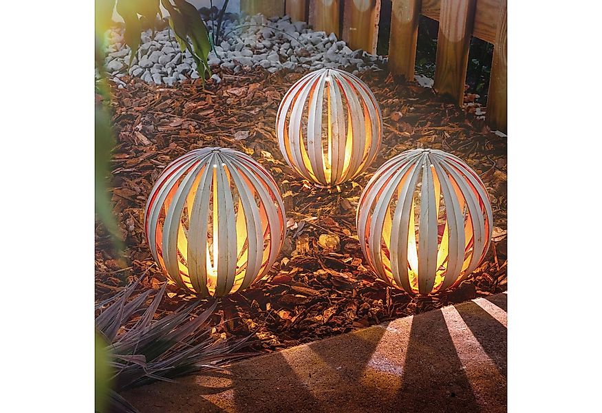 esotec LED Gartenleuchte Solar Leuchtkugeln Korsika 3er Set D=15cm altweiß günstig online kaufen