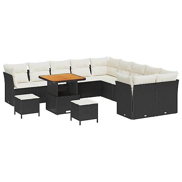 vidaXL Gartensofa-set mit Kissen 13-Tlg Schwarz und Creme Poly-Rattan 33634 günstig online kaufen