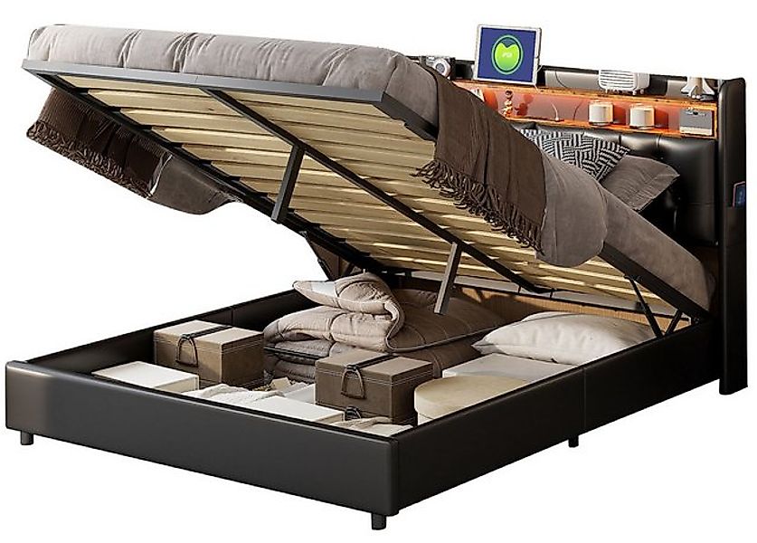 FUROKOY Stauraumbett Doppelbett Polsterbett mit Lattenrost und hydraulische günstig online kaufen