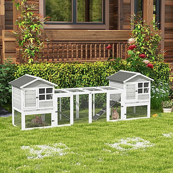 PawHut Hasenstall Freigehege, 259L x 64B x 92H cm, Kaninchenstall Holz, Has günstig online kaufen