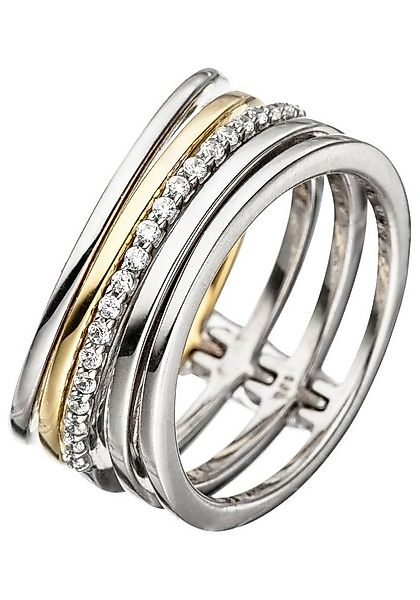 JOBO Silberring, breit 925 Silber bicolor vergoldet mit 21 Zirkonia günstig online kaufen