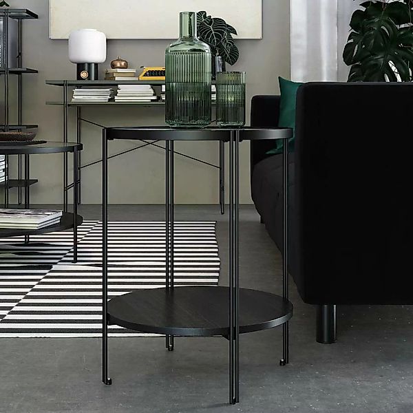 Beistelltisch Sofa schwarz mit Strukturglasplatte 55 cm hoch günstig online kaufen