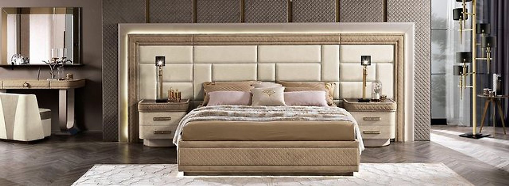 Xlmoebel Bett Schlafzimmermöbel Bett aus massivem Holz in Beige - Italienis günstig online kaufen