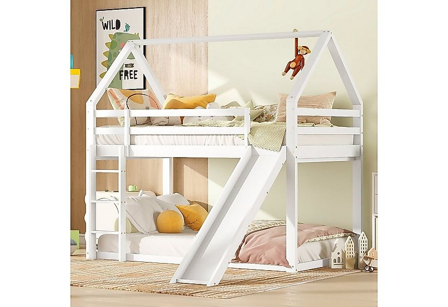 TavilaEcon Etagenbett Kinderbett, Hausbett mit Rutsche und Leiter in kreati günstig online kaufen