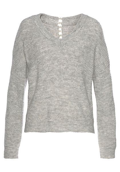 LASCANA V-Ausschnitt-Pullover mit Zierperlen im Rücken günstig online kaufen