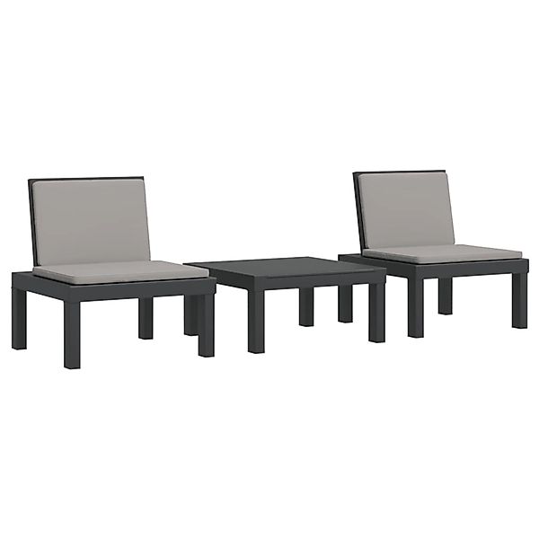 vidaXL 3-Tlg Garten-Lounge-Set mit Kissen Anthrazit PP 3203731 günstig online kaufen
