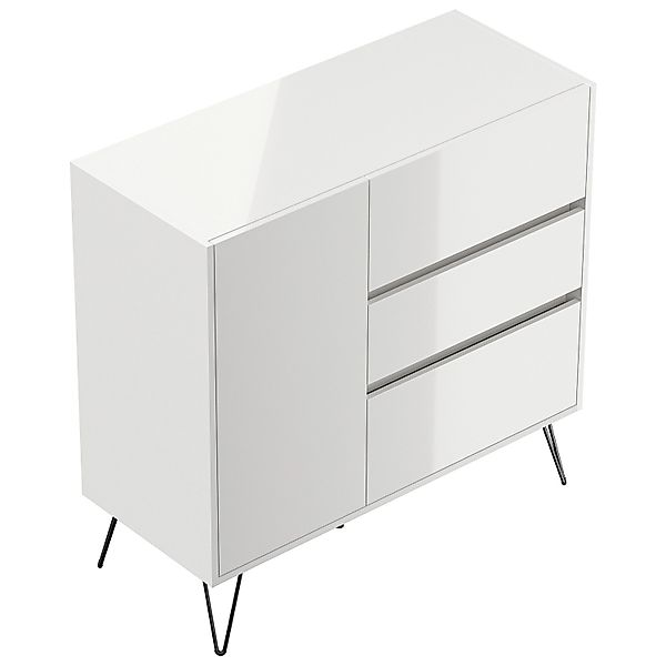 Posseik Sideboard Industrial L 3 Schubladen 1 Tür 100 cm Weiß Hochglanz günstig online kaufen