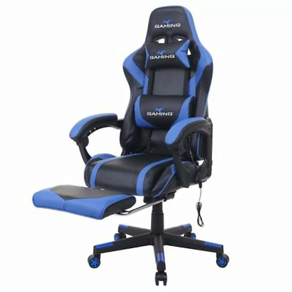 HWC Mendler Bürostuhl mit Fußstütze und USB-Massage schwarz/blau günstig online kaufen