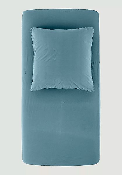 hessnatur Perkal Spannbettlaken aus Bio-Baumwolle - blau - Größe 140-160x20 günstig online kaufen