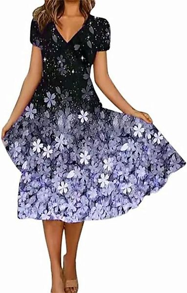 FIDDY Blusenkleid Sommerkleider Damen Kurzarm Lässig V-Ausschnitt Blumendru günstig online kaufen