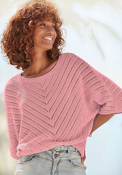 LASCANA Ajourpullover, mit kurzen Ärmeln, lockerer Strickpullover aus Baumw günstig online kaufen