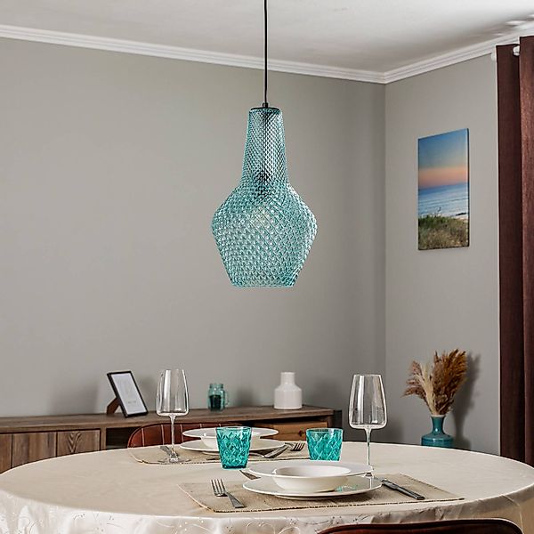 Lindby Hängeleuchte Drakar, 1-flg., hellblau, Glas, Ø 25 cm günstig online kaufen