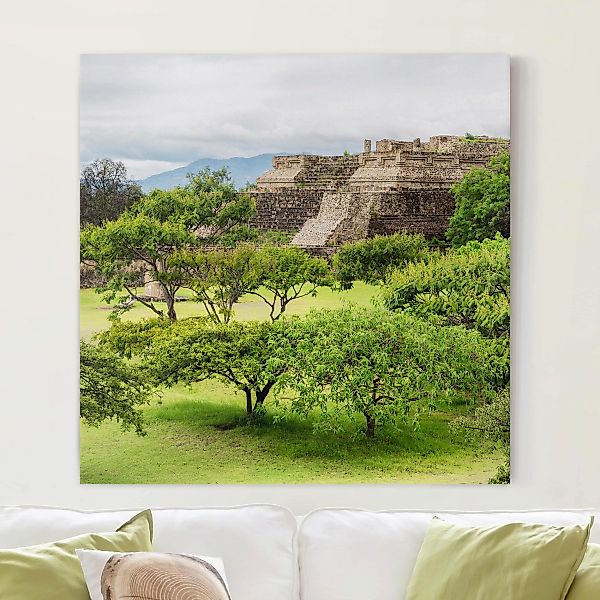 Leinwandbild - Quadrat Pyramide von Monte Alban günstig online kaufen