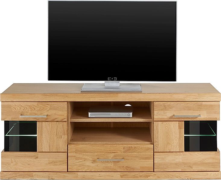 Home affaire Lowboard "Ribe,140cm breit, Fronten Massivholz,6 Fächer,Kabeld günstig online kaufen