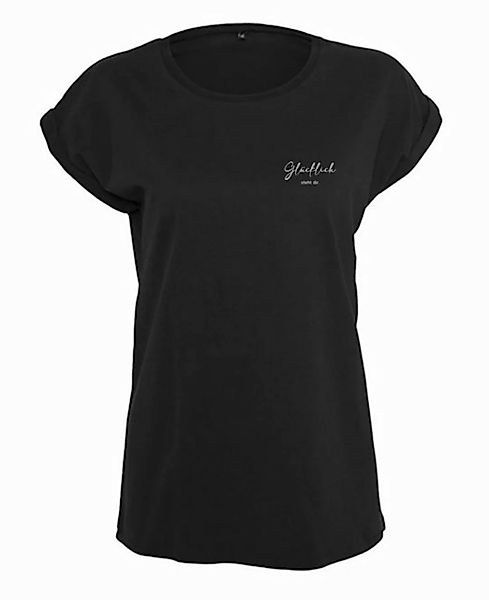 Baddery Print-Shirt Damen Shirt: "Glücklich steht dir" - Funshirts für Frau günstig online kaufen