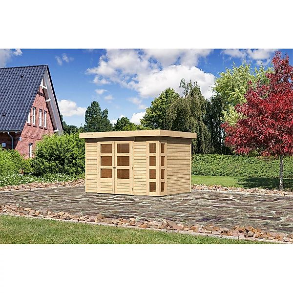 Karibu Holz-Gartenhaus Sölve Natur Flachdach Unbehandelt 298 cm x 213 cm günstig online kaufen