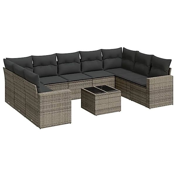 vidaXL 10-Tlg Garten-Sofagarnitur mit Kissen Grau Poly Rattan 3251747 günstig online kaufen