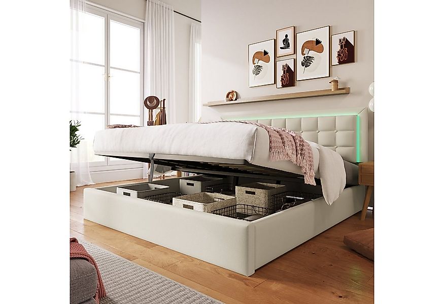 Odikalo Stauraumbett Polsterbett Doppelbett Lattenrost LED günstig online kaufen