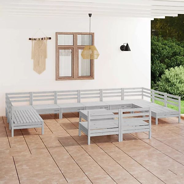 13-tlg. Garten-lounge-set Weiß Massivholz Kiefer günstig online kaufen